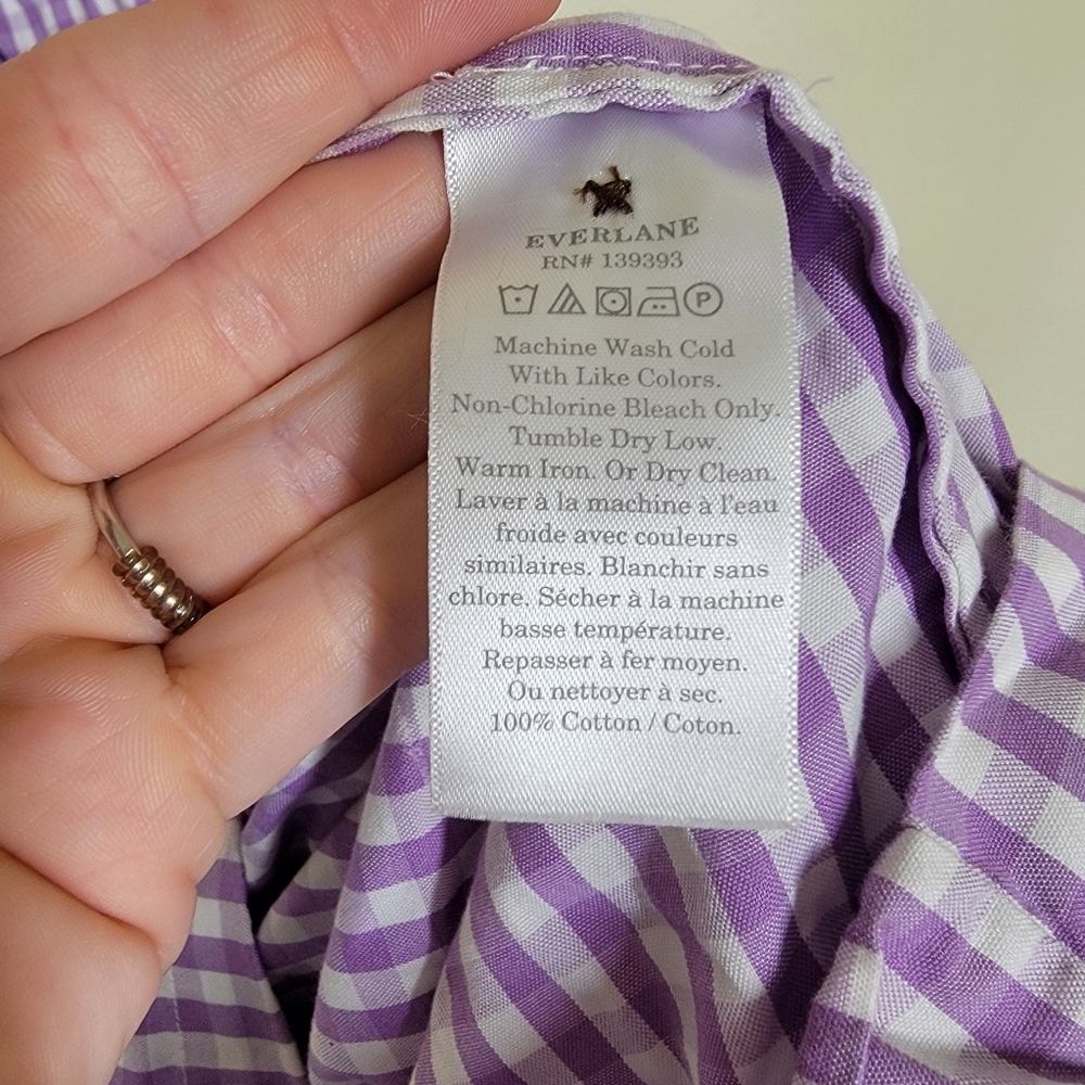 Everlane Gingham Checked Purple Cotton Dress Size Extra Small - Picture 5 of 6